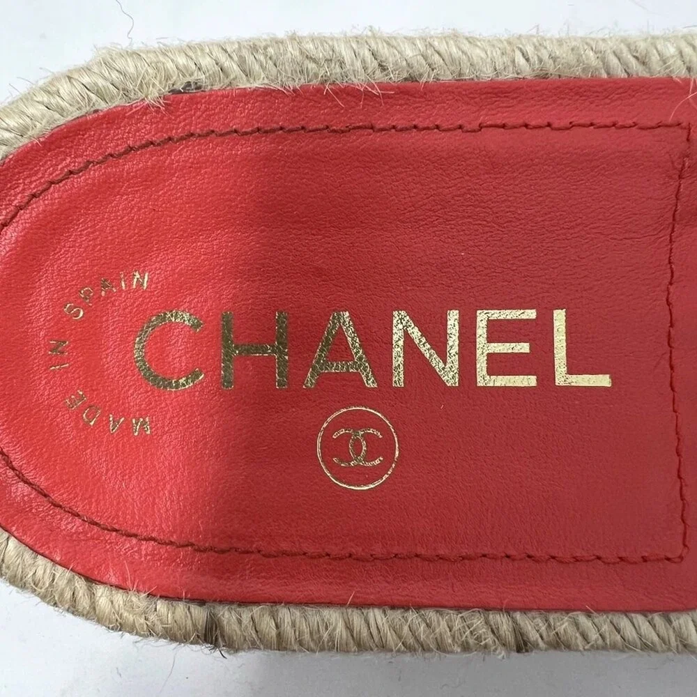 Chanel Logo Tweed Slide Espadrilles Sandals Orange Red White EU‎ 40